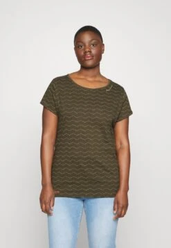 Mintt Zig Zag Plus - Print T-Shirt - Olive