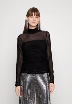 DKNY Mock Neck Ruched - Long Sleeved Top - Black