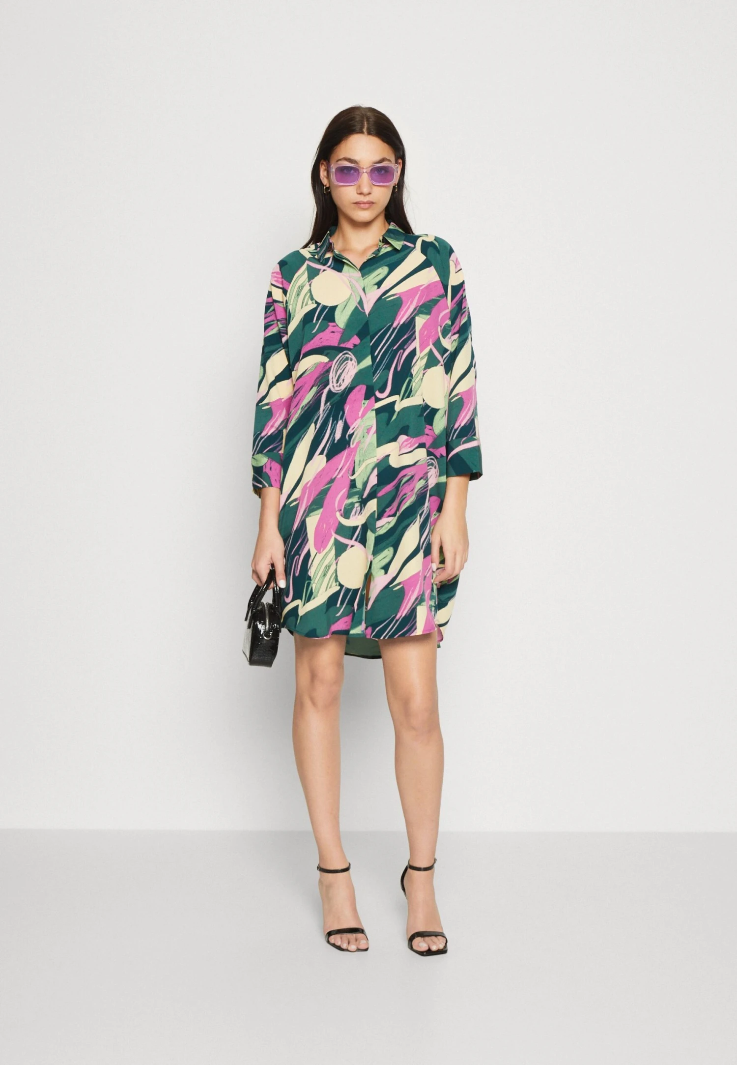Monki Shirt Dress - Green/Pink - Image 2