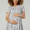 Happy Mama Maternity Summer Nursing - Day Dress - White With Black Flowers