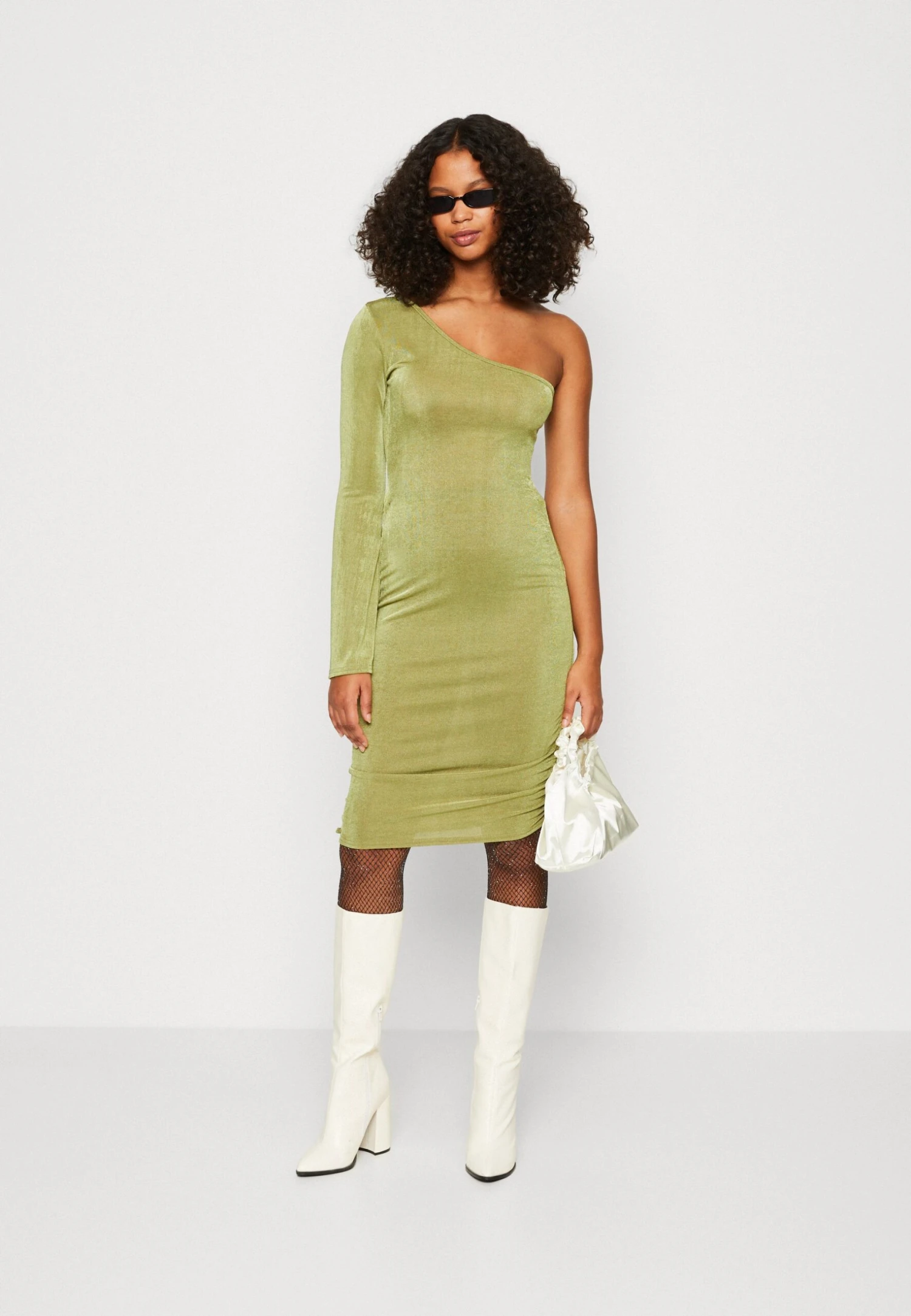 In The Style One Shoulder Mini Dress - Jersey Dress - Olive - Image 2