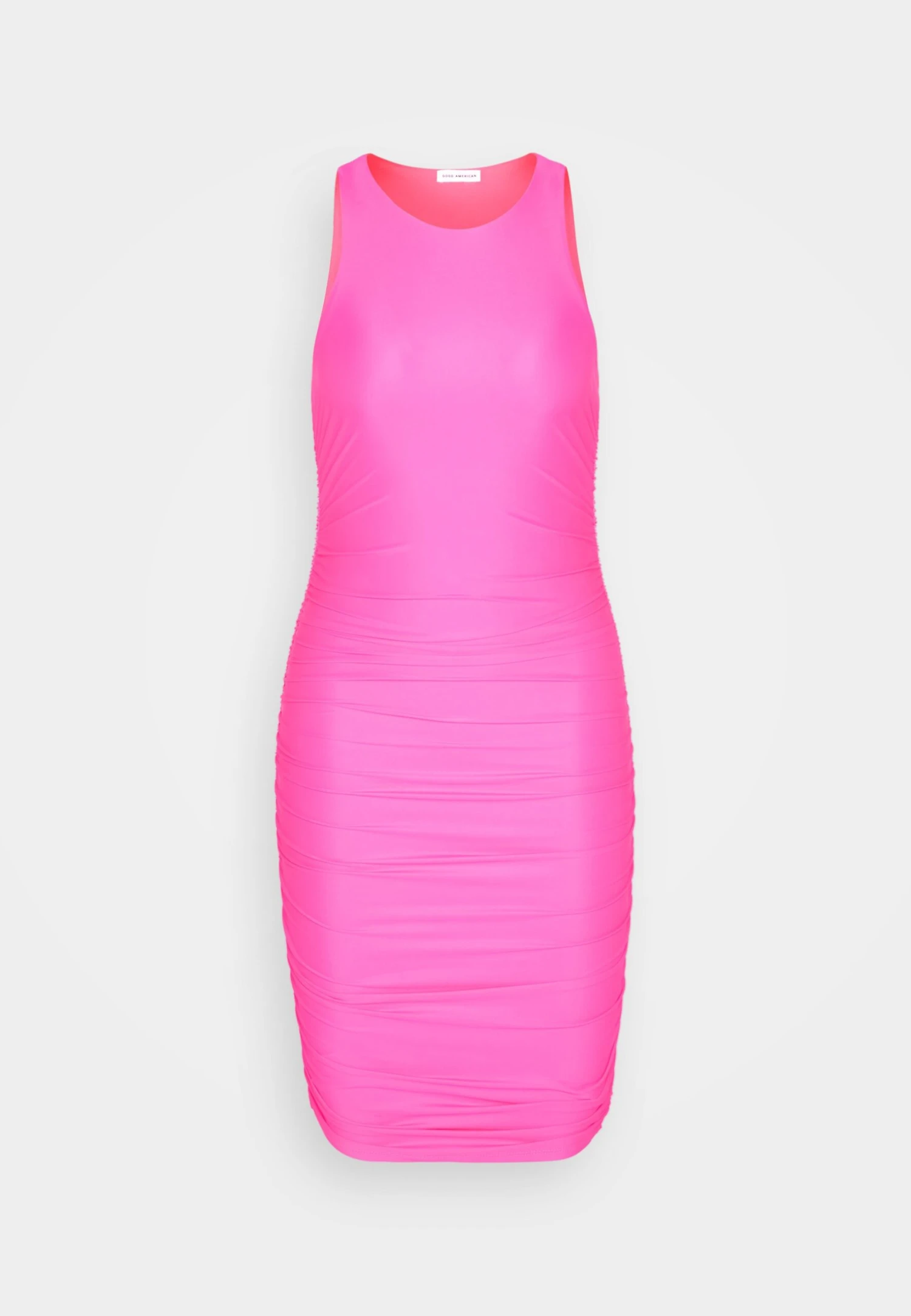 GOOD AMERICAN Ruched Tank Mini Dress - Cocktail Dress / Party Dress - Neon Pink - Image 5