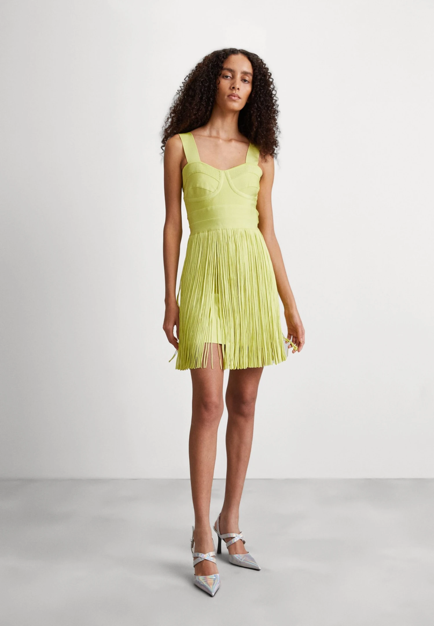 HERVE LEGER Bustier Fringe Mini Dress - Cocktail Dress / Party Dress - Limoncello - Image 2