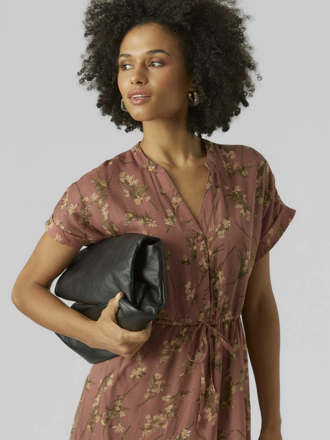Vero Moda Vmsmilla V Neck Calf Dress - Shirt Dress - Rose Brown/Vega - Image 2