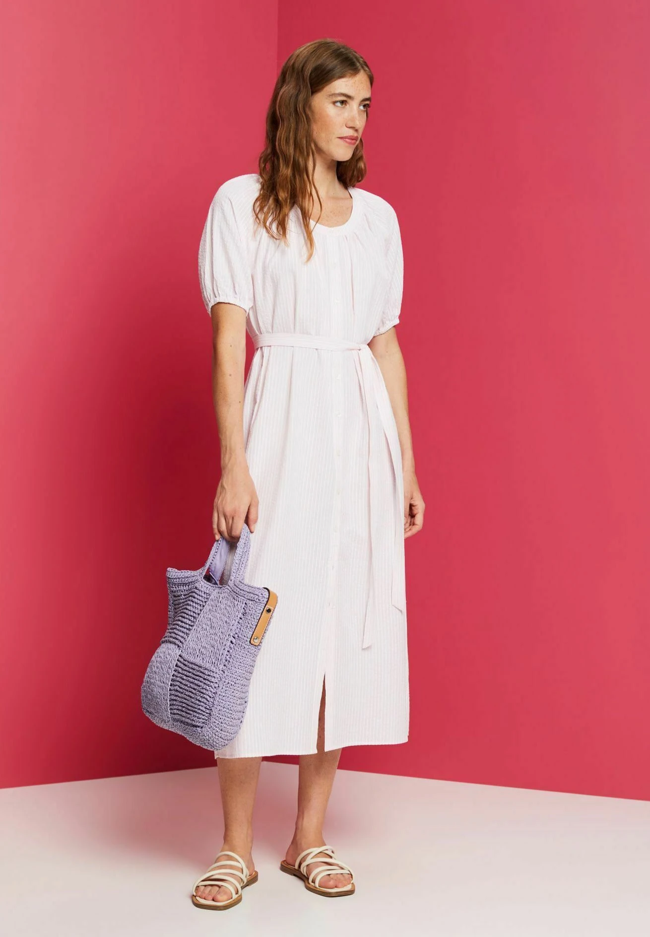 ESPRIT Midi Mit Bindegürtel- Shirt Dress - Light Pink - Image 3