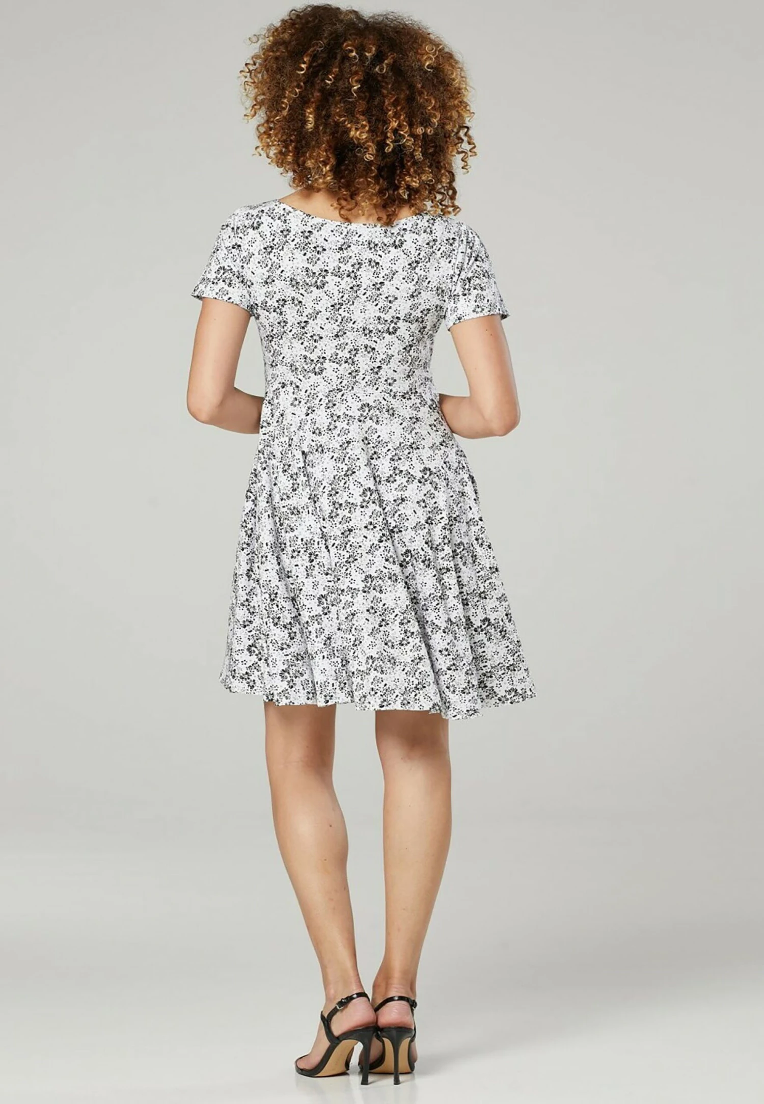 Happy Mama Maternity Summer Nursing - Day Dress - White With Black Flowers - Image 3