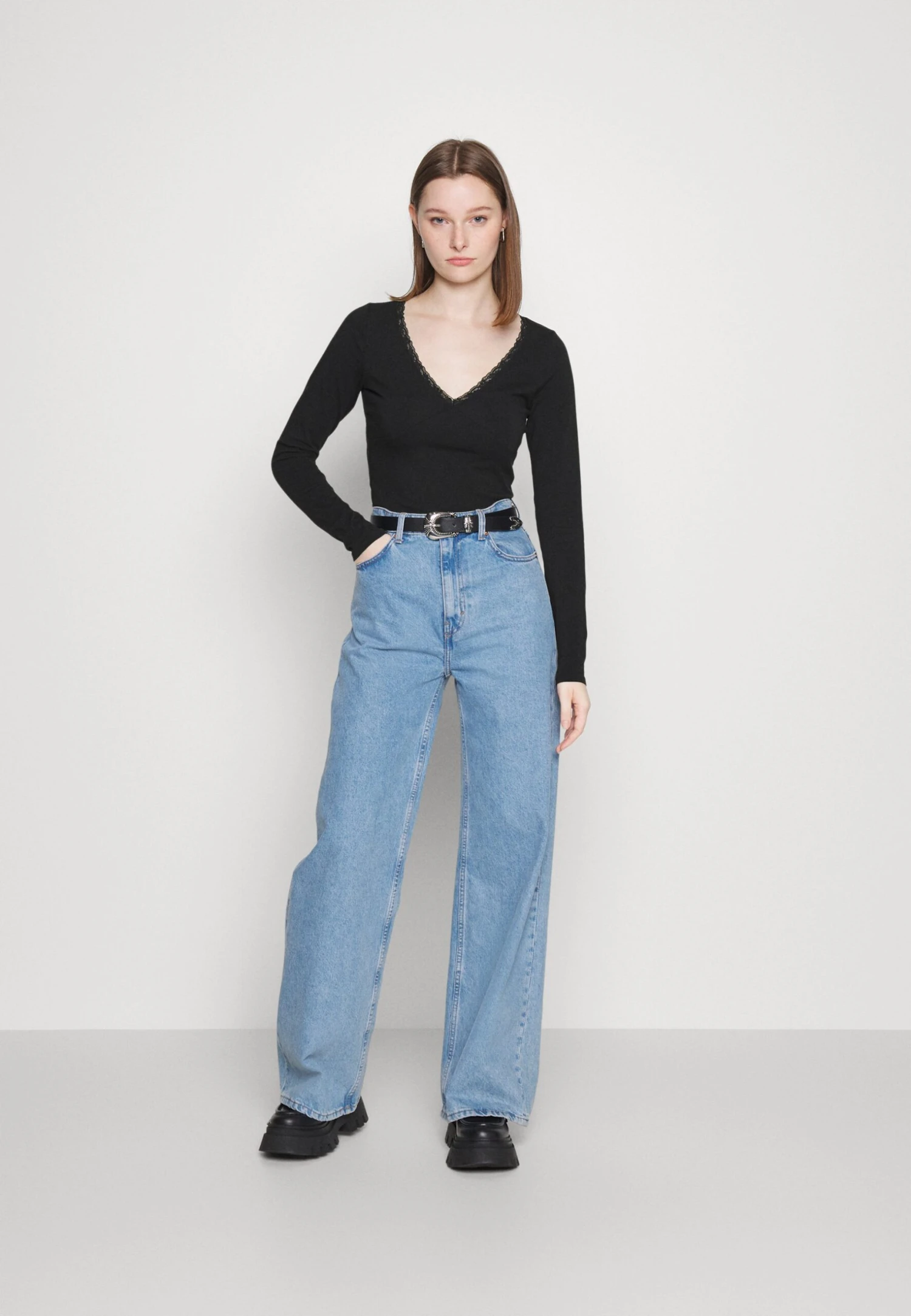 Hollister Co. Lace Trim- Long Sleeved Top - Black - Image 2