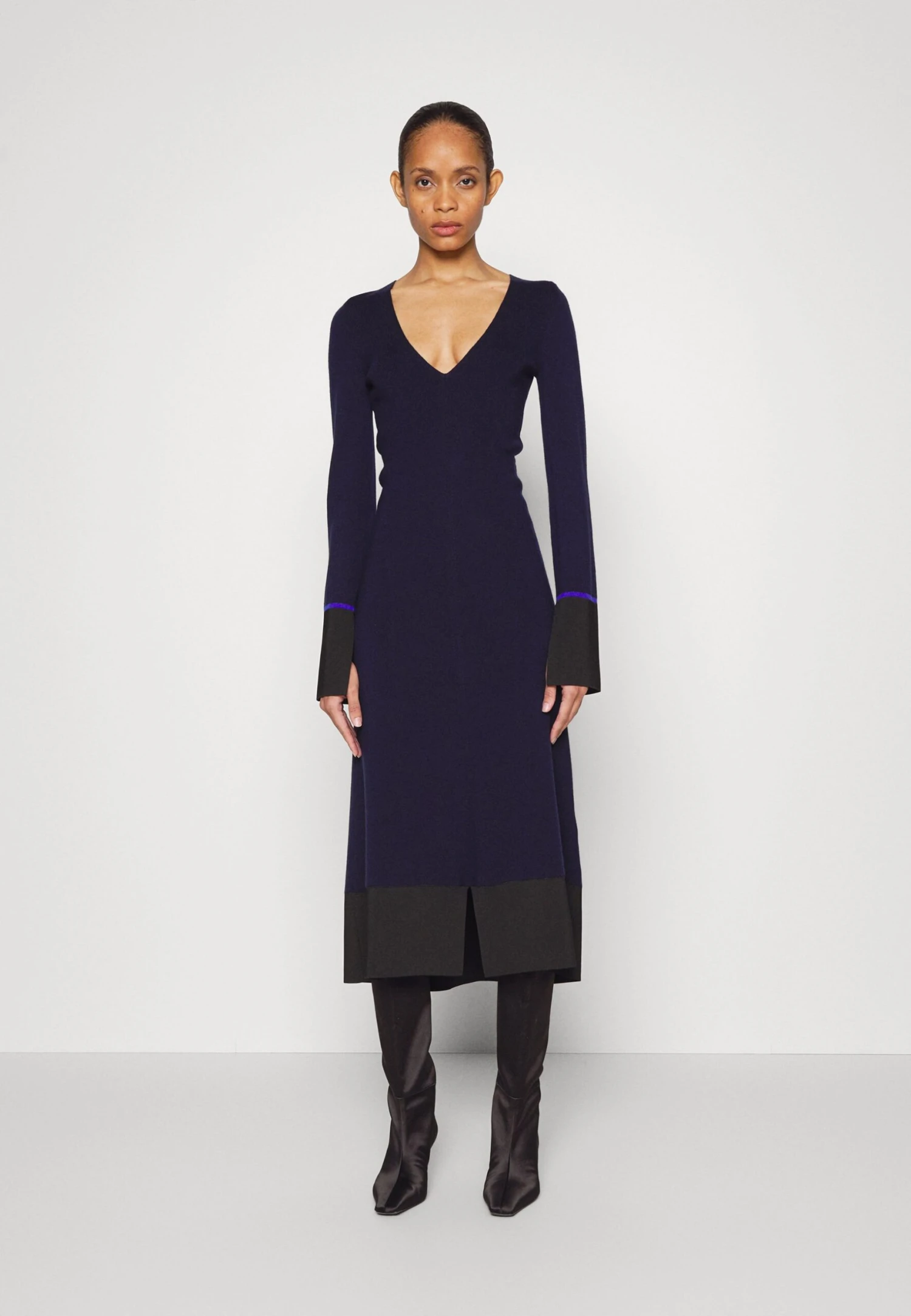 Victoria Beckham V Neck Dress With Cut Out - Jumper Dress - Navy - Image 3
