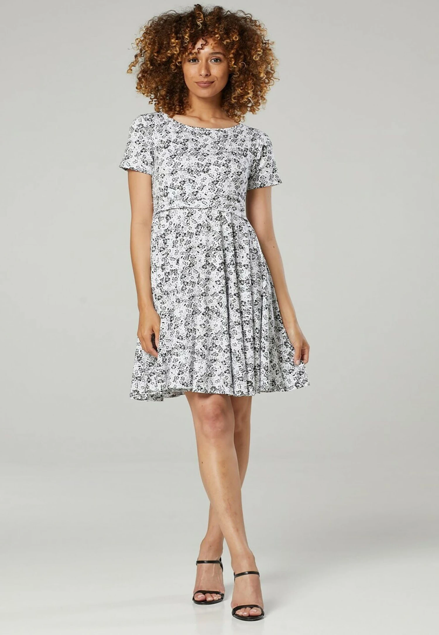 Happy Mama Maternity Summer Nursing - Day Dress - White With Black Flowers - Image 2