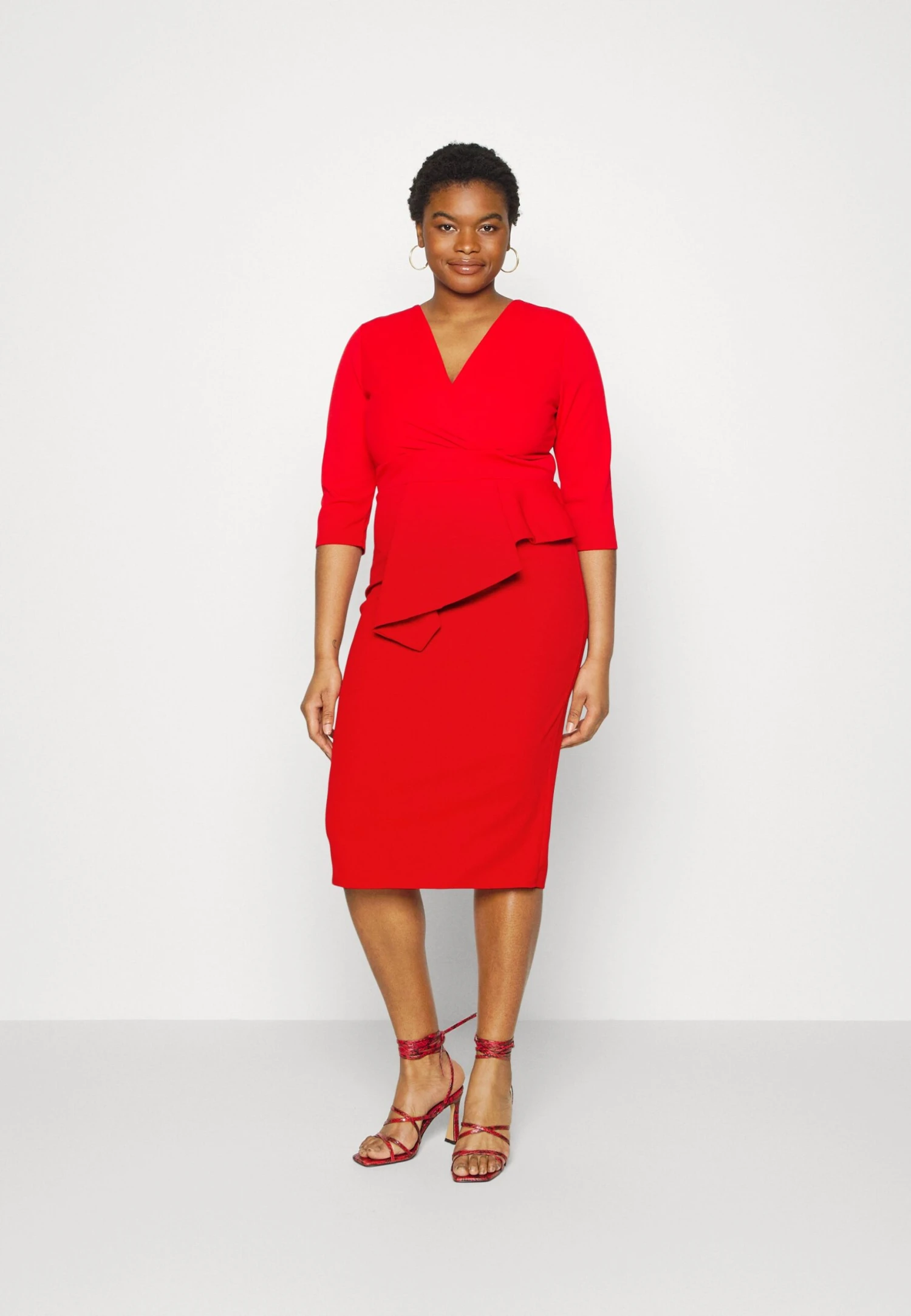 Hossy V Neck Midi - Cocktail Dress / Party Dress - Red