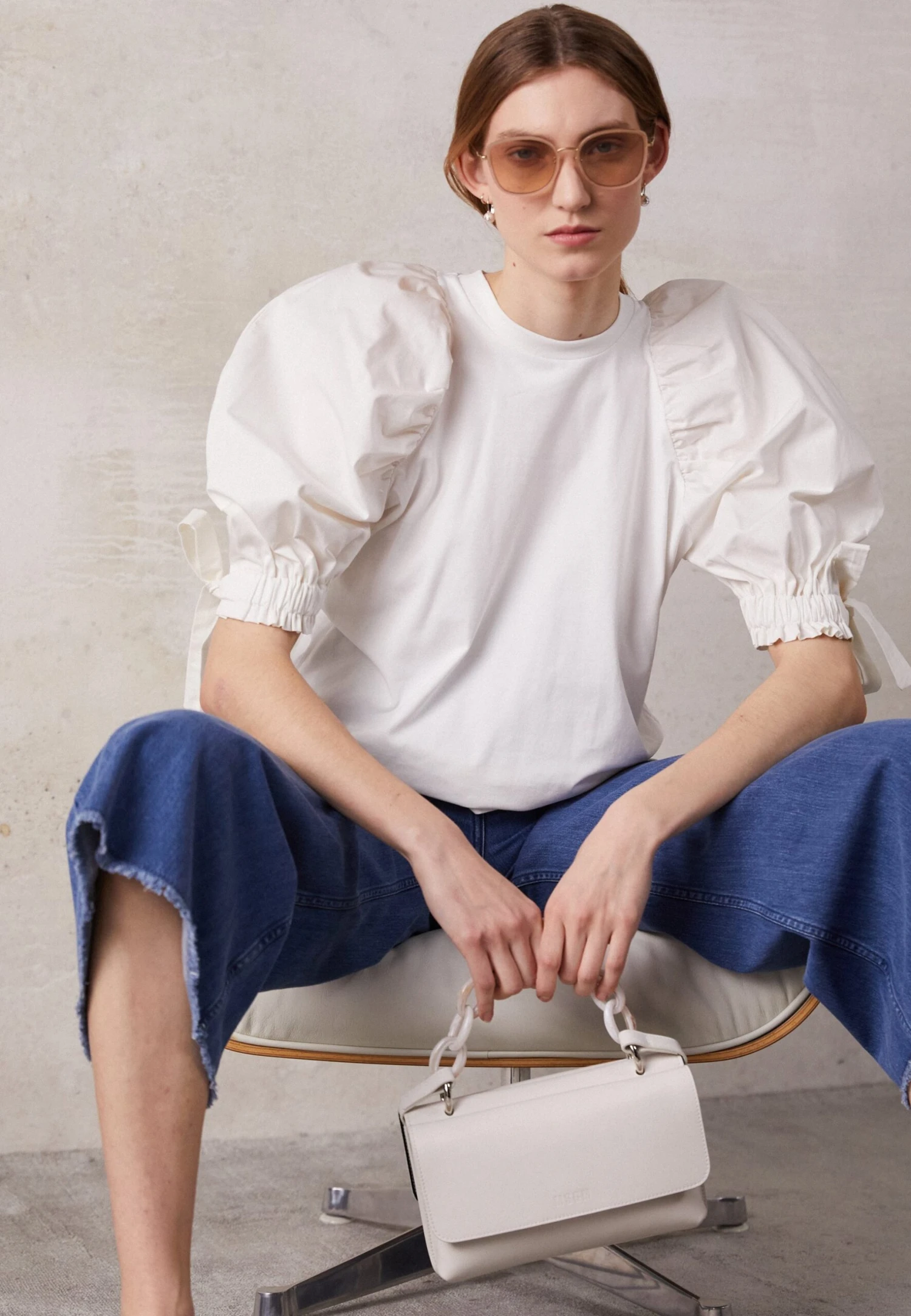 Mother Of Pearl Pearl Shoulder Puffball Sleeve - Print T-Shirt - White