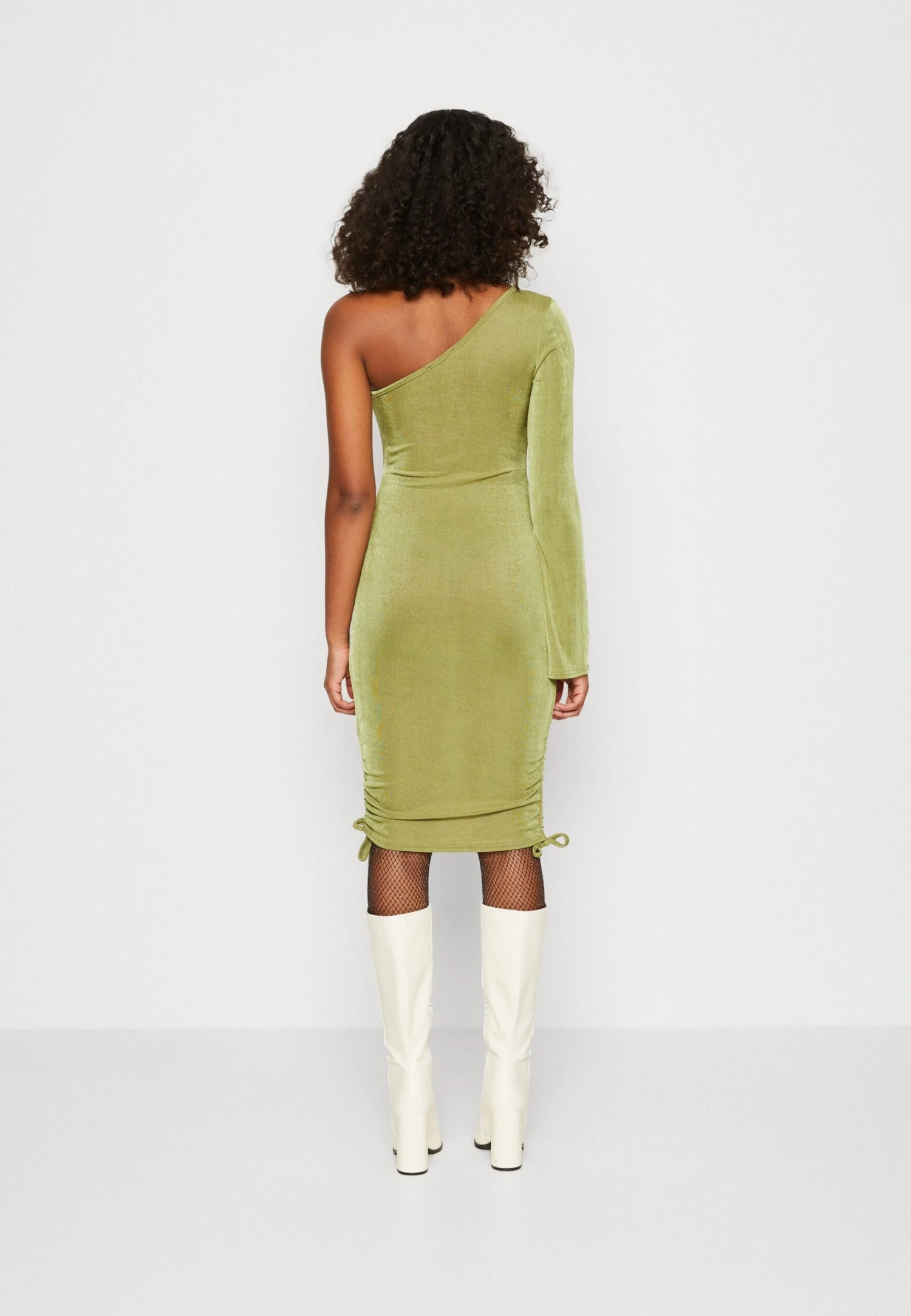 In The Style One Shoulder Mini Dress - Jersey Dress - Olive - Image 3