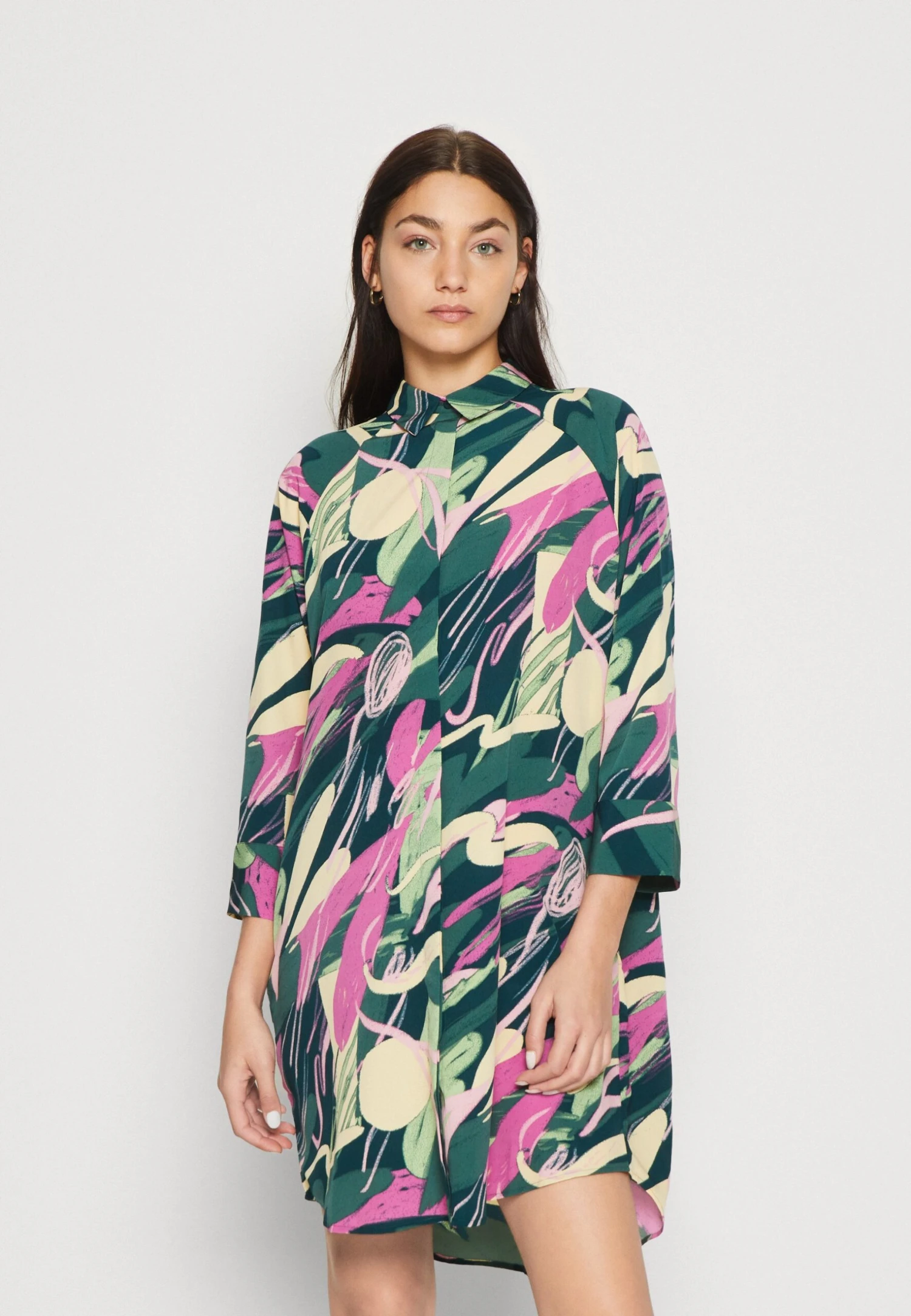 Monki Shirt Dress - Green/Pink