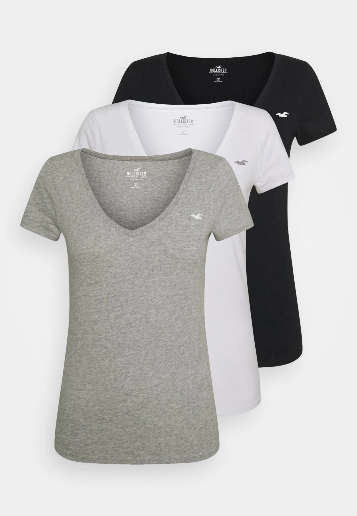 Hollister Co. Icon Multi 3 Pack - Basic T-Shirt - White/Black/Light Grey