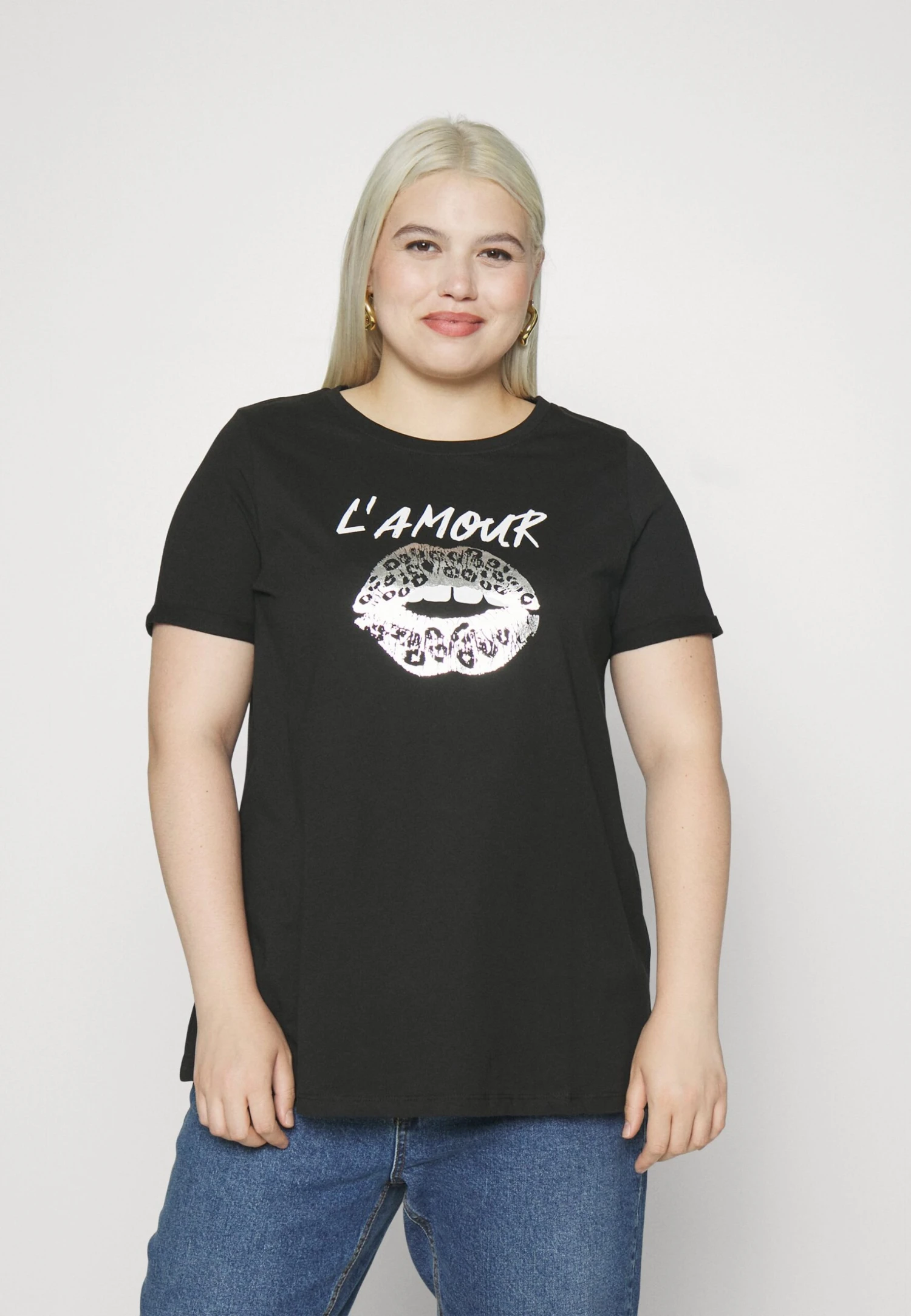 ONLY CARMAKOMA Carrilaya Life Ashape Tee - Print T-Shirt - Black/Silver