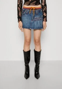 Jaded London Pleat Side Skirt With Waistband - A-Line Skirt - Denim In 00S Wash