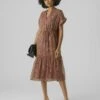 Vero Moda Vmsmilla V Neck Calf Dress - Shirt Dress - Rose Brown/Vega