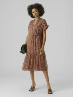 Vero Moda Vmsmilla V Neck Calf Dress - Shirt Dress - Rose Brown/Vega