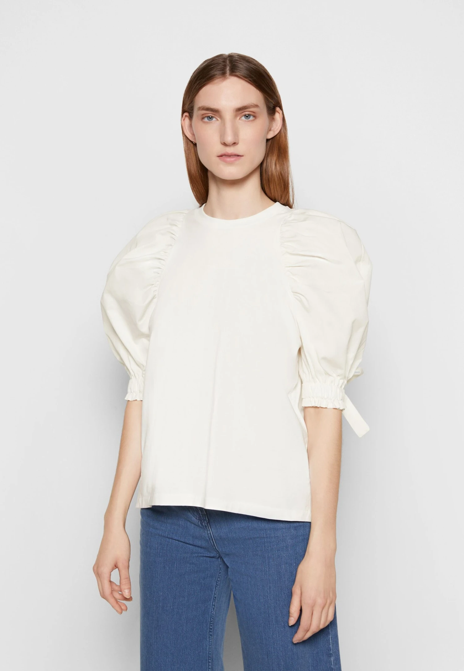 Mother Of Pearl Pearl Shoulder Puffball Sleeve - Print T-Shirt - White - Image 3