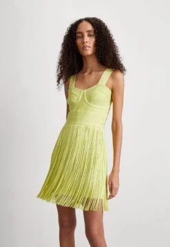HERVE LEGER Bustier Fringe Mini Dress - Cocktail Dress / Party Dress - Limoncello