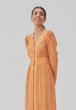 Modström Corinna Print Dress - Day Dress - Vibrant Orange Flower Leaf