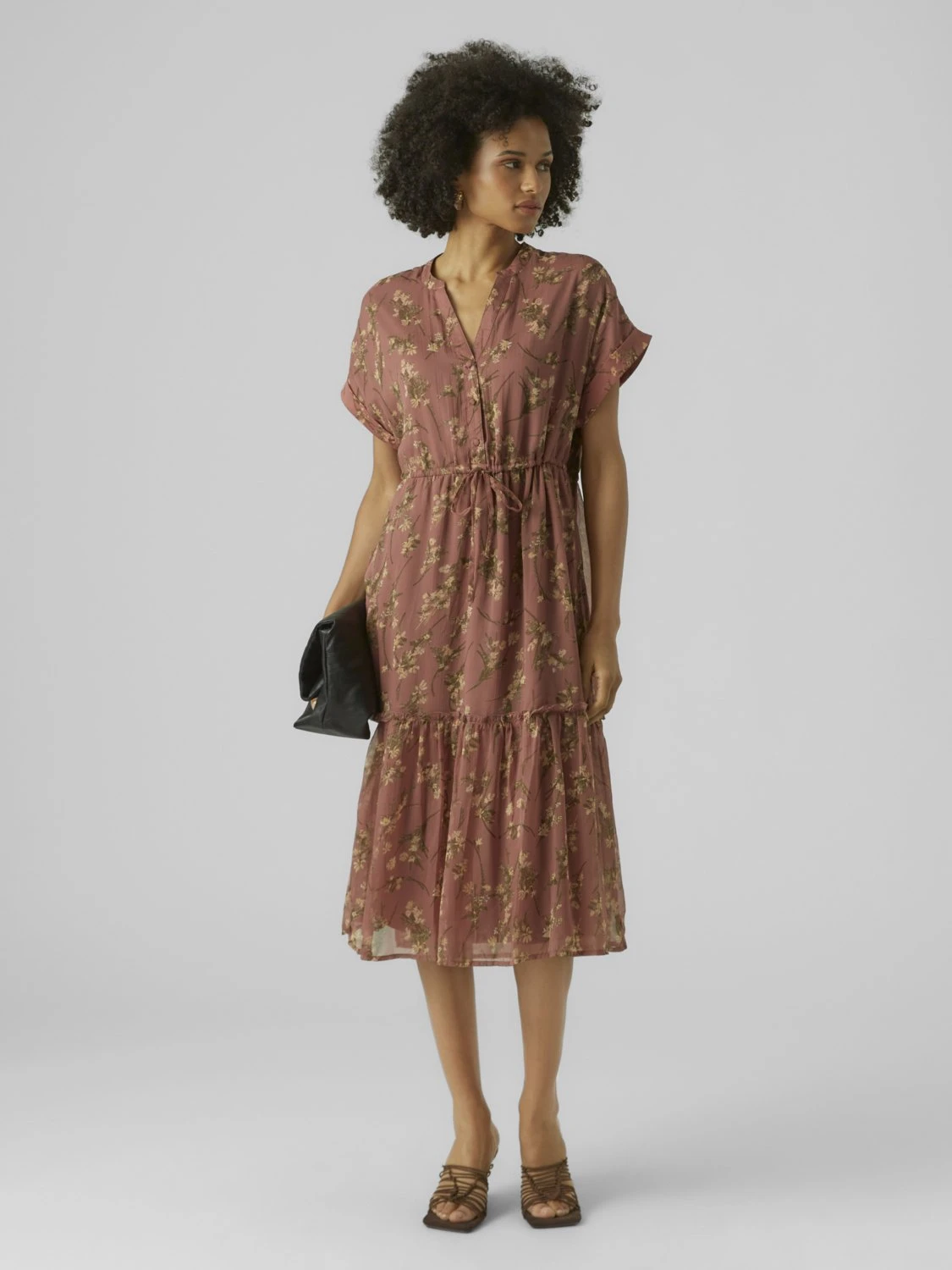 Vero Moda Vmsmilla V Neck Calf Dress - Shirt Dress - Rose Brown/Vega - Image 3