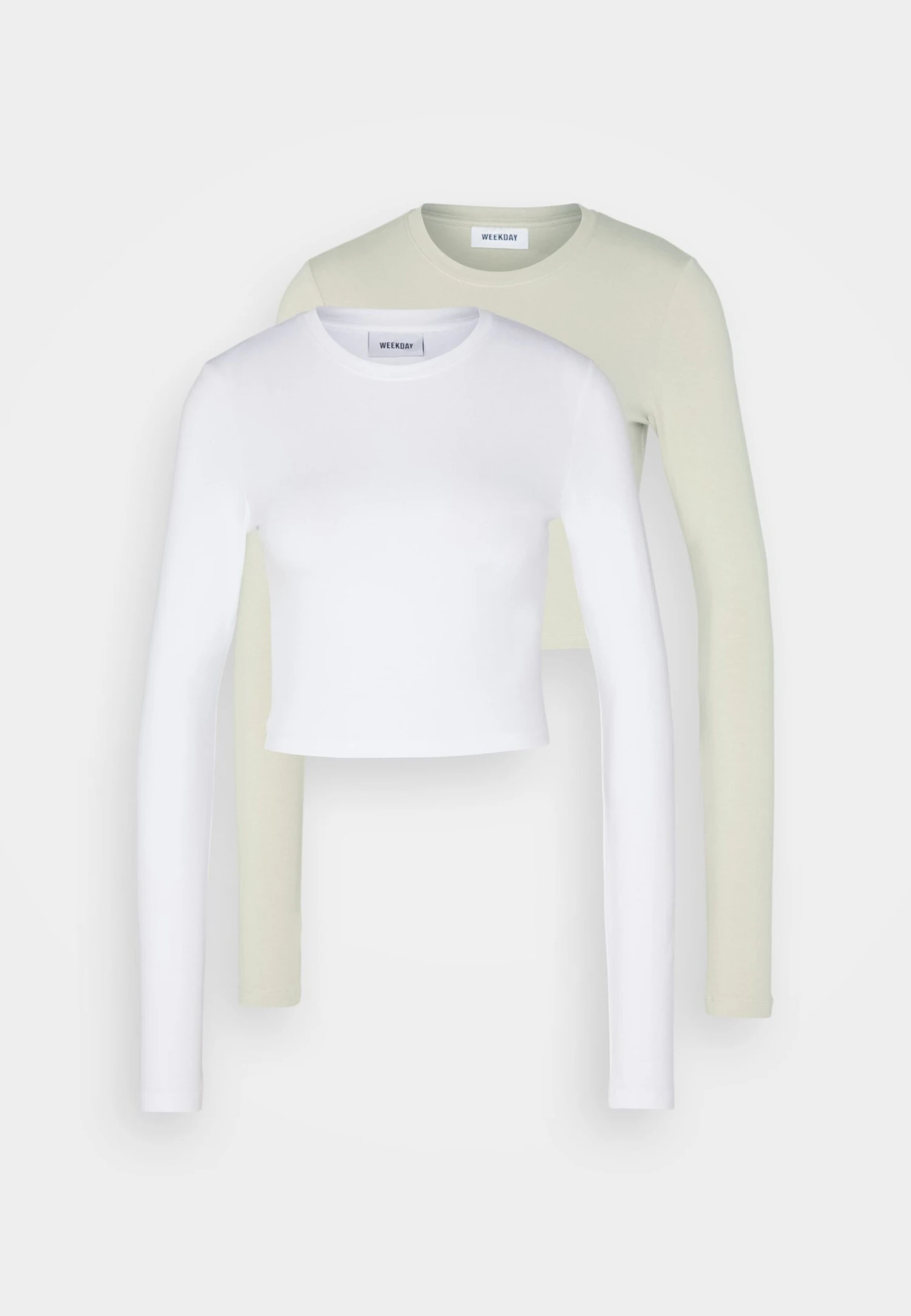 WEEKDAY Long Sleeve Crop 2Pack - Long Sleeved Top - White/Beige - Image 6