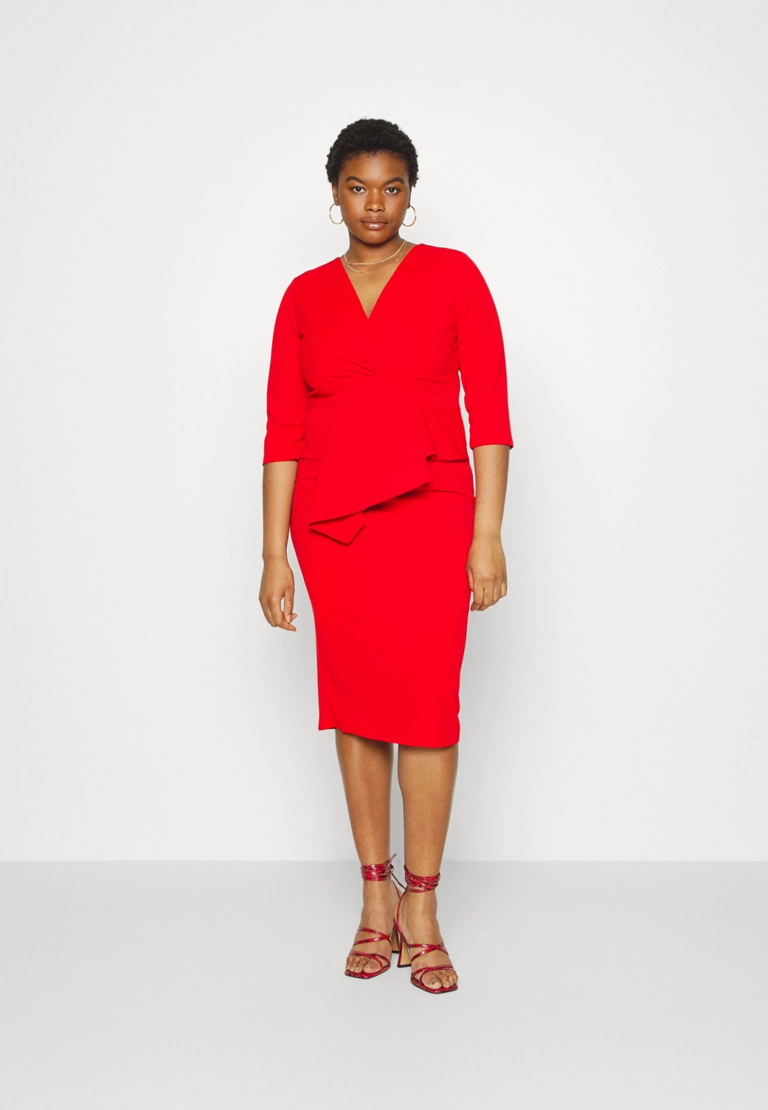Hossy V Neck Midi - Cocktail Dress / Party Dress - Red - Image 2