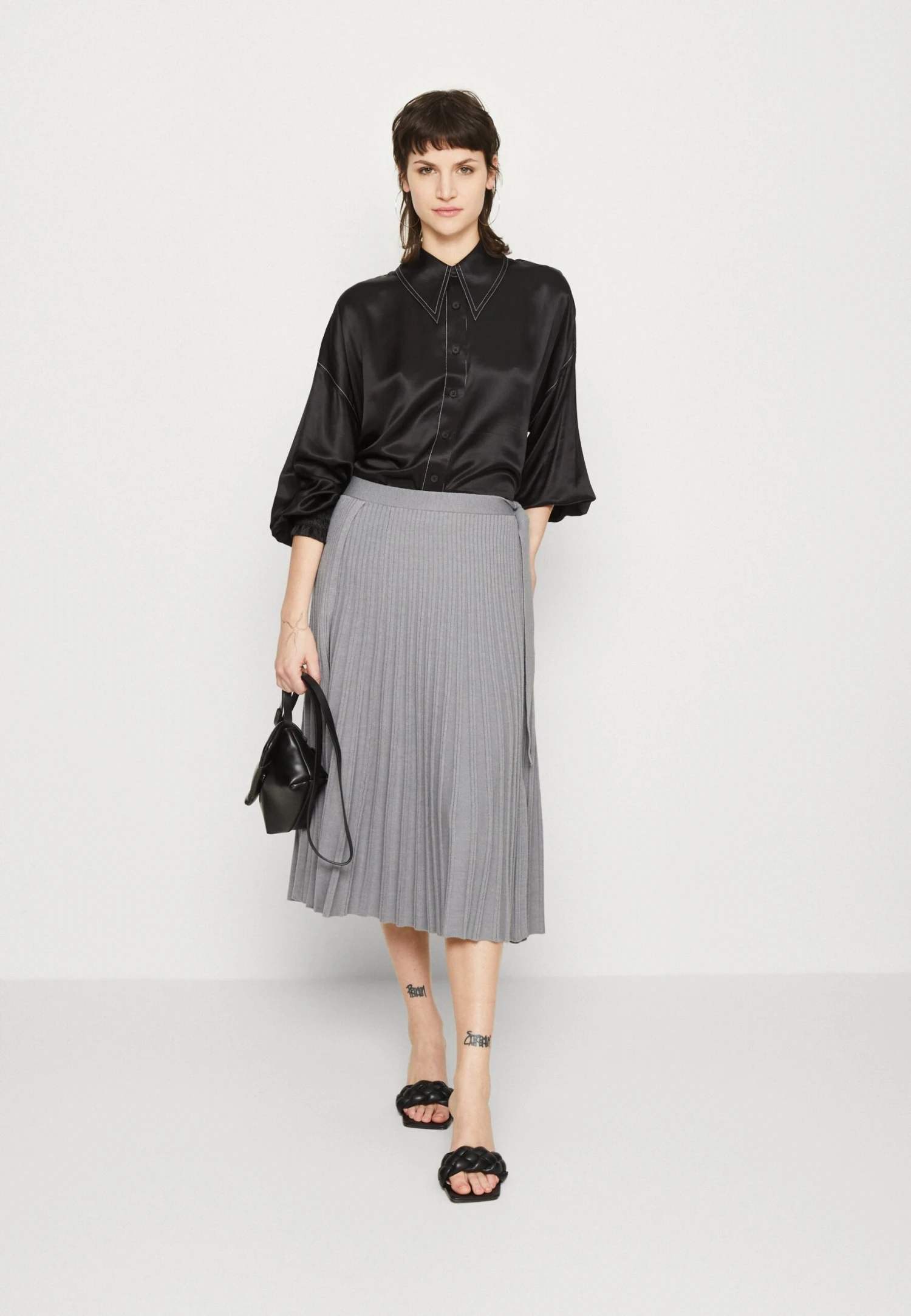 3.1 Phillip Lim Pleated Belted Skirt - Pleated Skirt - Light Grey Melange - Image 2