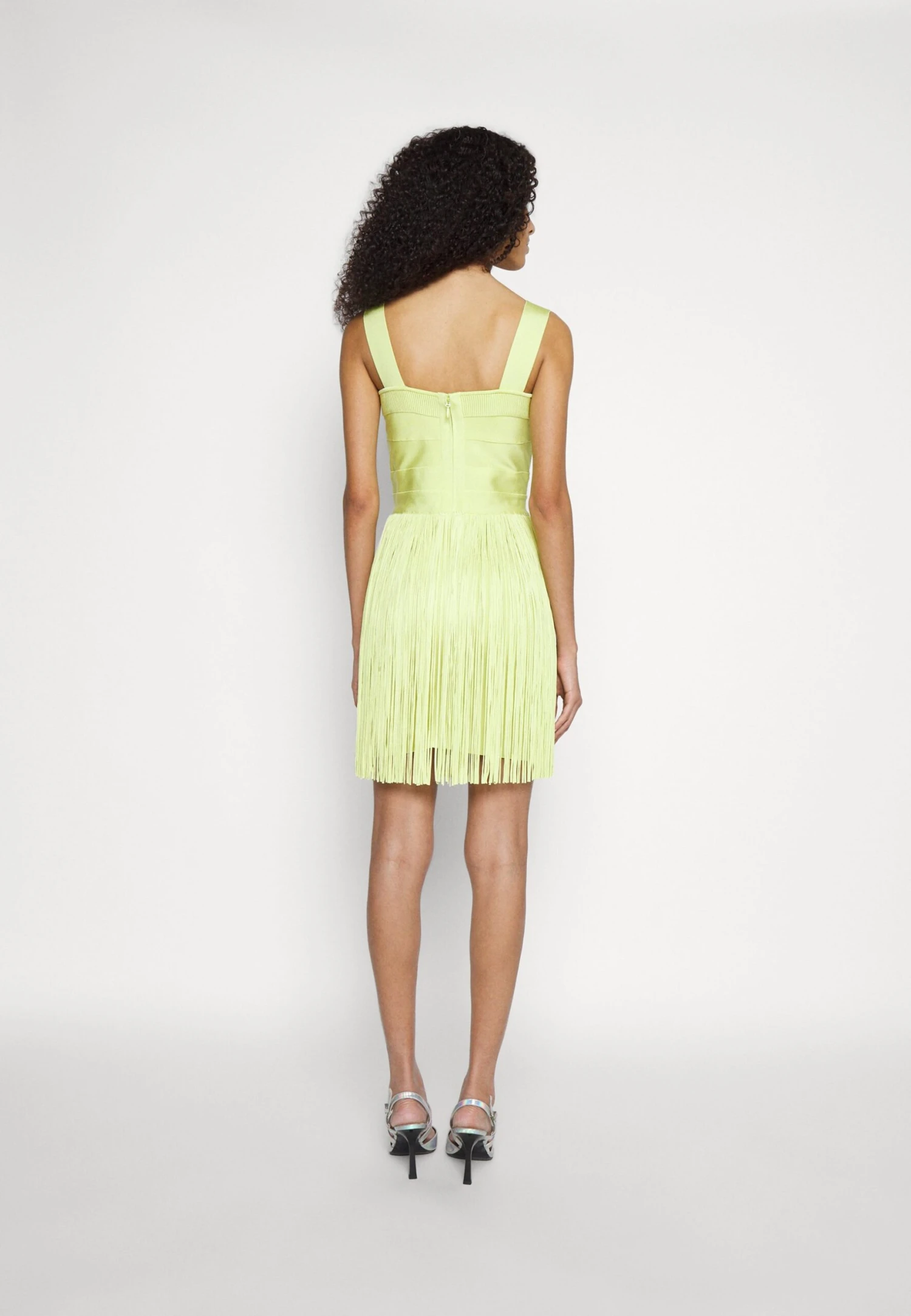 HERVE LEGER Bustier Fringe Mini Dress - Cocktail Dress / Party Dress - Limoncello - Image 4