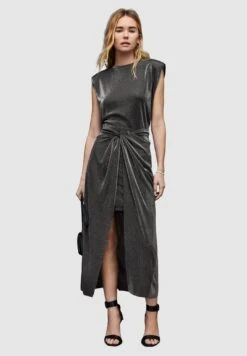 AllSaints Sami Metallic- Pencil Skirt - Silver