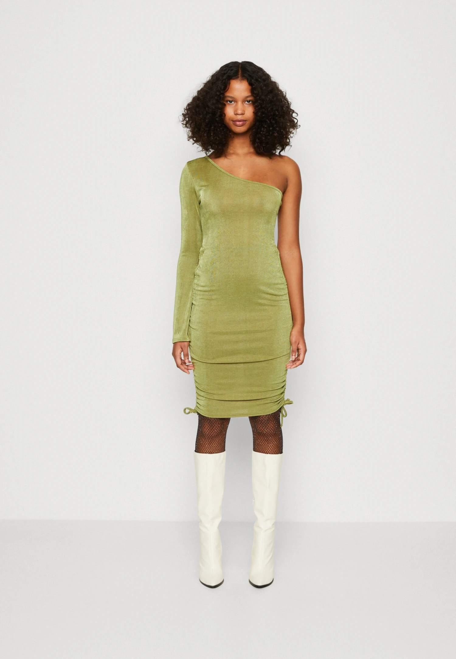 In The Style One Shoulder Mini Dress - Jersey Dress - Olive